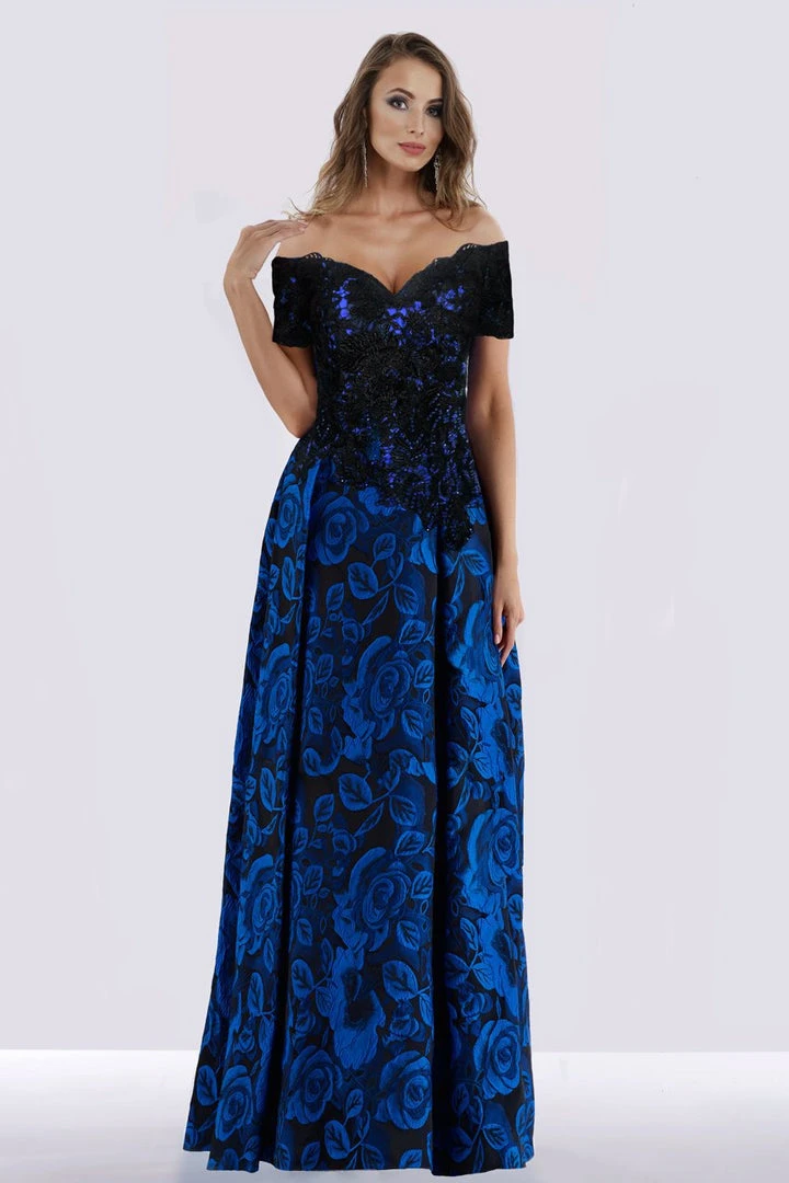 Feriani Couture - 18656 Floral Embroidered Off Shoulder Evening Dress 3 Feriani Couture - 18656 Floral Embroidered Off Shoulder Evening Dress