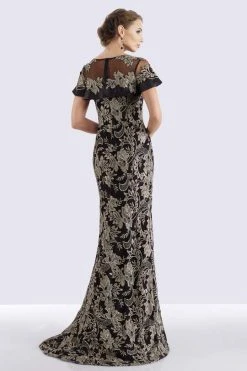 Feriani Couture - 18659 Ruffle Flounce Embroidery Long Evening Dress - 1 Pc Champagne In Size 6 Available