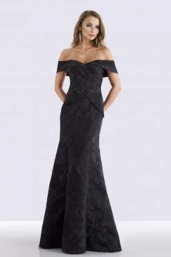 Feriani Couture - 18675 Surplice Fold Over Off Shoulder Floral Gown