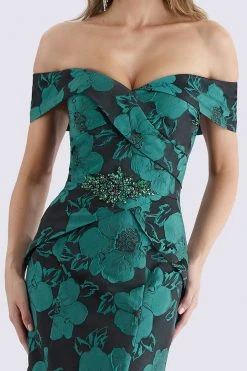 Feriani Couture - 18675 Surplice Fold Over Off Shoulder Floral Gown