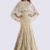 Feriani Couture - 18695 Lace Straight Neck Trumpet Dress With Cape 1 Feriani Couture - 18695 Lace Straight Neck Trumpet Dress With Cape