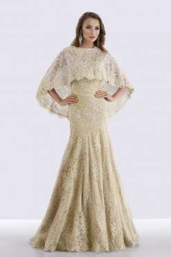 Feriani Couture - 18695 Lace Straight Neck Trumpet Dress With Cape