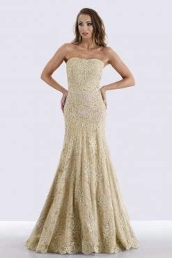 Feriani Couture - 18695 Lace Straight Neck Trumpet Dress With Cape 10 Feriani Couture - 18695 Lace Straight Neck Trumpet Dress With Cape