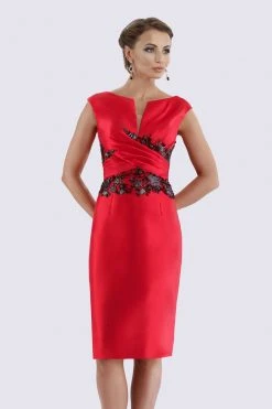 Feriani Couture - 18699 Cap Sleeve Contrast Floral Beaded Sheath Dress