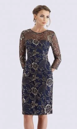 Feriani Couture - 18717 Quarter Length Sleeve Floral Lace Sheath Dress