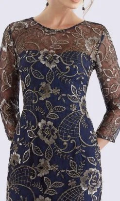 Feriani Couture - 18717 Quarter Length Sleeve Floral Lace Sheath Dress 6 Feriani Couture - 18717 Quarter Length Sleeve Floral Lace Sheath Dress
