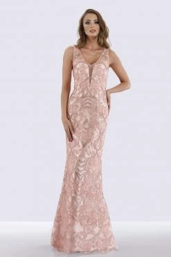 Feriani Couture - 18722 Deep V-neck Embellished Gown