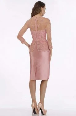 Feriani Couture - 18851 Sheer Lace Neckline Long Sleeve Cocktail Dress