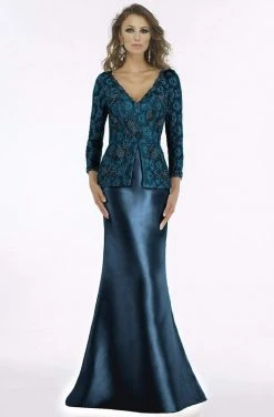 Feriani Couture - 18877 Floral Beaded Lace Peplum Mermaid Gown