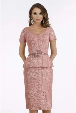 Feriani Couture - 18890 V-Neck Short Sleeves Peplum Cocktail Dress 6 Feriani Couture - 18890 V-Neck Short Sleeves Peplum Cocktail Dress