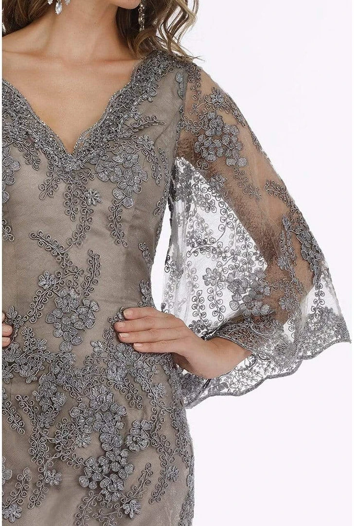 Feriani Couture - 18907 Floral Embroidered V-neck Trumpet Dress 5 Feriani Couture - 18907 Floral Embroidered V-neck Trumpet Dress