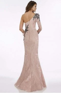 Feriani Couture - 18908 Long Sleeve Beaded Applique Asymmetrical Gown