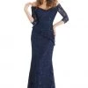Feriani Couture - 18911 Off Shoulder Embroidered Sheath Silhouette Gown - 1 Pc Navy In Size 12 Available