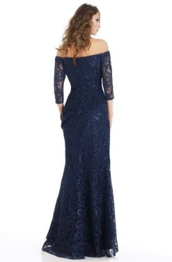 Feriani Couture - 18911 Off Shoulder Embroidered Sheath Silhouette Gown - 1 Pc Navy In Size 12 Available 6 Feriani Couture - 18911 Off Shoulder Embroidered Sheath Silhouette Gown - 1 Pc Navy In Size 12 Available