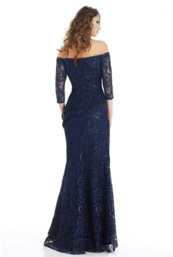 Feriani Couture - 18911 Quarter Sleeve Embroidered Peplum Long Gown