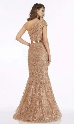 Feriani Couture - 18916 Pleated Asymmetrical Trumpet Lace Gown