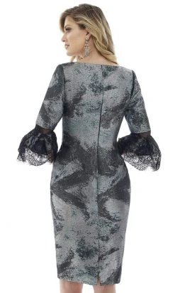 Feriani Couture - 20123 Quarter Sleeve Lace Metallic Sheath Dress