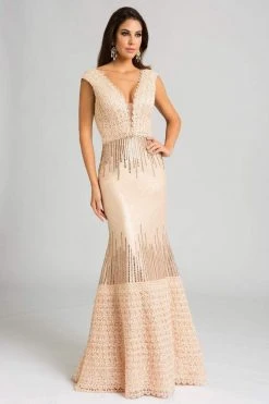 Feriani Couture - 26241 Accented Deep V-neck Mermaid Dress