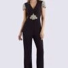 Feriani Couture - 26253 Short Sleeve Ornate V-Neck Ruched Jumpsuit 2 Feriani Couture - 26253 Short Sleeve Ornate V-Neck Ruched Jumpsuit
