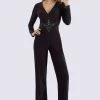 Feriani Couture - 26254 Long Sleeve V-Neck Beaded Jumpsuit 2 Feriani Couture - 26254 Long Sleeve V-Neck Beaded Jumpsuit