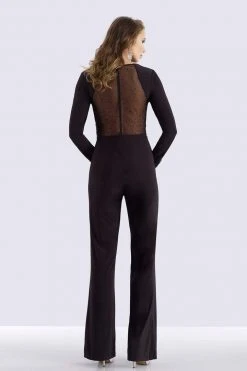Feriani Couture - 26254 Long Sleeve V-Neck Beaded Jumpsuit