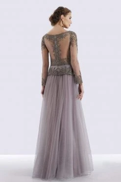 Feriani Couture - 26255 Sheer Long Sleeve Beaded V-neck A-line Dress