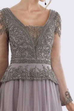 Feriani Couture - 26255 Sheer Long Sleeve Beaded V-neck A-line Dress