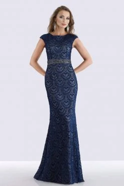 Feriani Couture - 26264 Cap Sleeve Beaded Sheath Gown