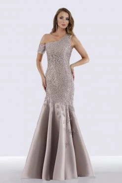Feriani Couture Asymmetrical Floral Lace Mermaid Gown 18680 - 1 Pc Platinum In Size 8 Available