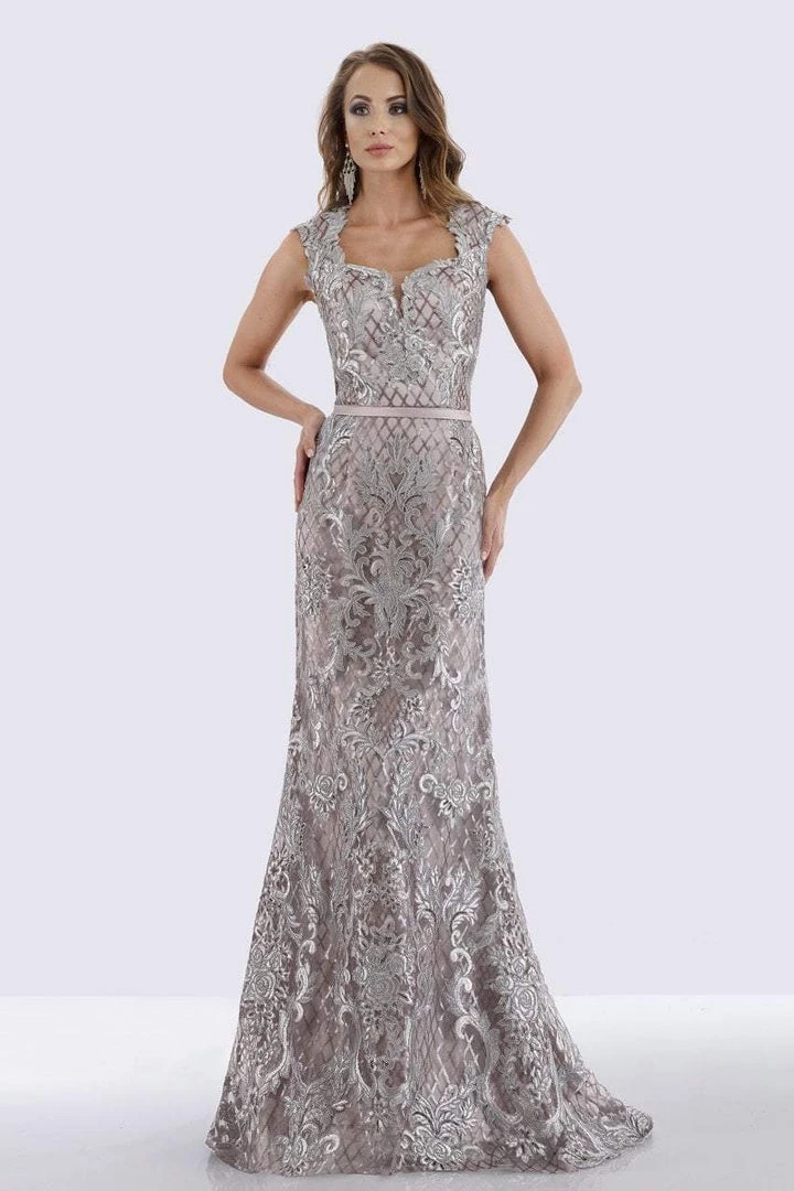 Feriani Couture - Cap Sleeve Square Neck Lattice Sheath Evening Gown 18671 - 1 Pc Blush In Size 14 Available 3 Feriani Couture - Cap Sleeve Square Neck Lattice Sheath Evening Gown 18671 - 1 Pc Blush In Size 14 Available