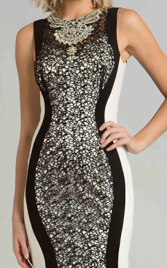 Feriani Couture Contrast Lace Overlaid Beaded Long Gown 26239 - 1 Pc Black/White In Size 12 Available 5 Feriani Couture Contrast Lace Overlaid Beaded Long Gown 26239 - 1 Pc Black/White In Size 12 Available