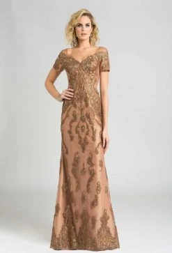 Feriani Couture Embellished V-Neck A-Line Evening Dress 18569 - 1 Pc Champagne In Size 20 Available