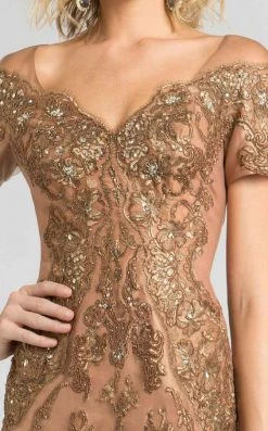 Feriani Couture Embellished V-Neck A-Line Evening Dress 18569 - 1 Pc Champagne In Size 20 Available