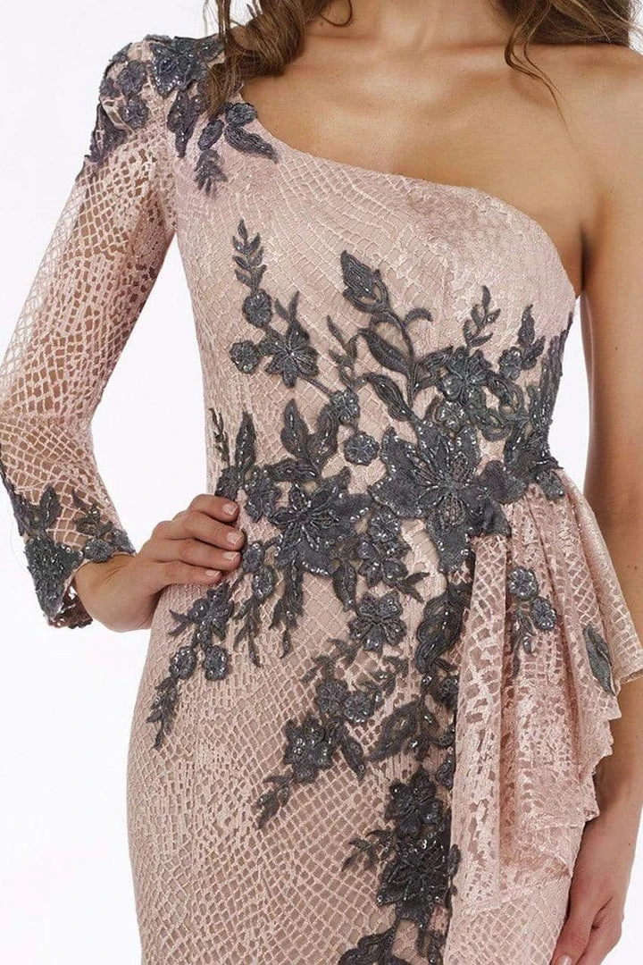 Feriani Couture - Long Sleeve Beaded Applique Asymmetrical Gown 18908 5 Feriani Couture - Long Sleeve Beaded Applique Asymmetrical Gown 18908