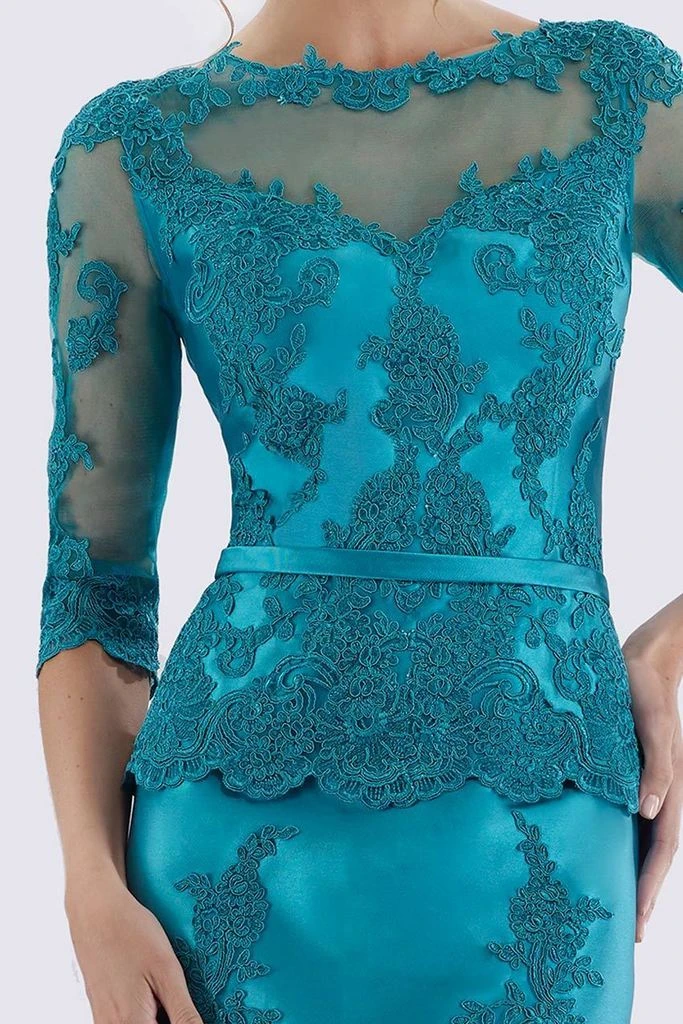 Feriani Couture Quarter Sleeve Appliqued Peplum Long Gown 18740 5 Feriani Couture Quarter Sleeve Appliqued Peplum Long Gown 18740