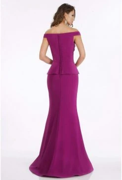 Gia Franco - 12012 Pleated Off-Shoulder Trumpet Dress With Train