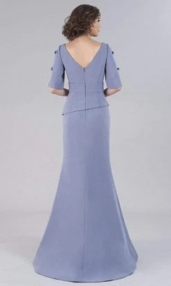 Gia Franco - 12102 V Neck Peplum Crepe Long Dress