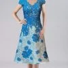 Gia Franco - 12111 V Neck Lace Tea Length Dress