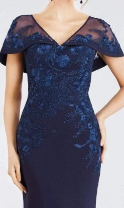 Gia Franco - 12955 Floral Embroidered Cape Sleeve Mermaid Gown