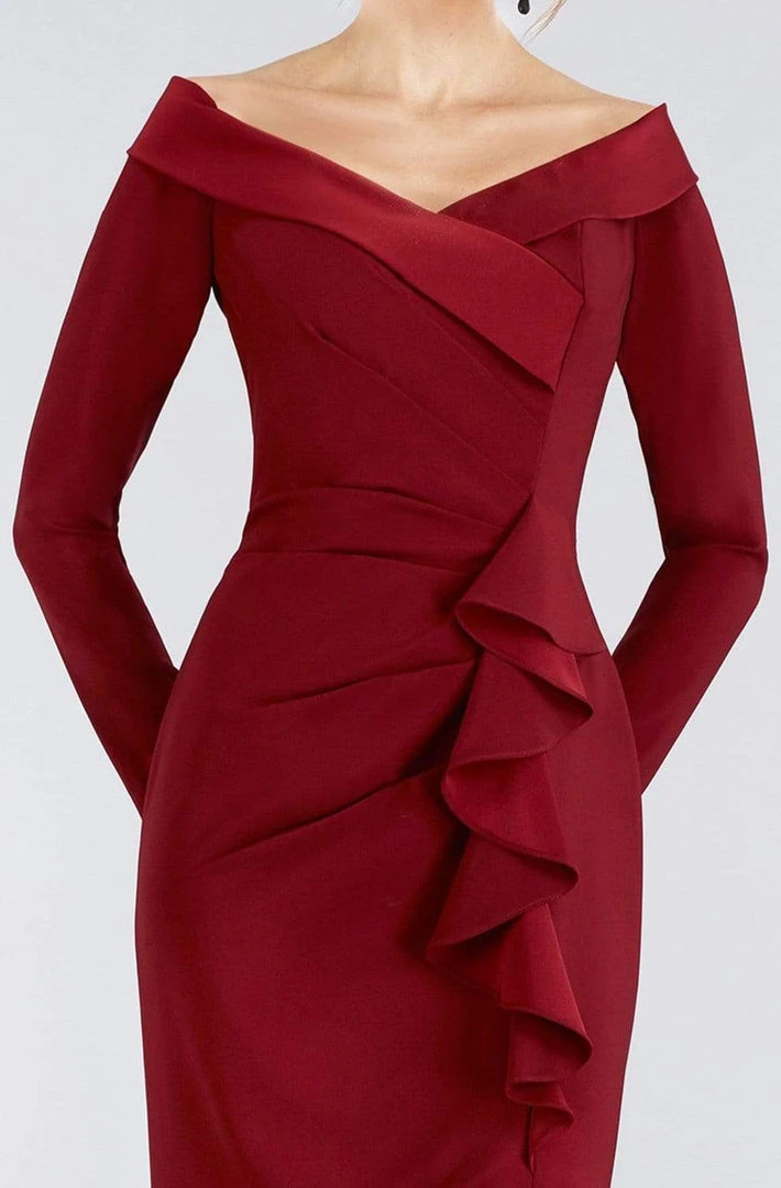 Gia Franco - 12957 Long Sleeve Ruffle Trimmed High Slit Gown 5 Gia Franco - 12957 Long Sleeve Ruffle Trimmed High Slit Gown