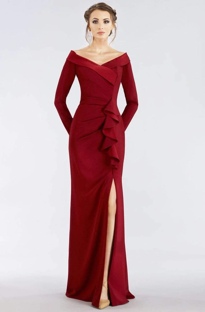 Gia Franco - 12957 Long Sleeve Ruffle Trimmed High Slit Gown 3 Gia Franco - 12957 Long Sleeve Ruffle Trimmed High Slit Gown
