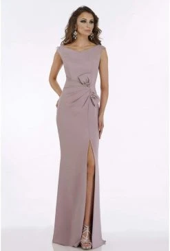 Gia Franco - Embellished Bateau Trumpet Gown With Slit 12921 - 1 Pc Mauve In Size 8 Available