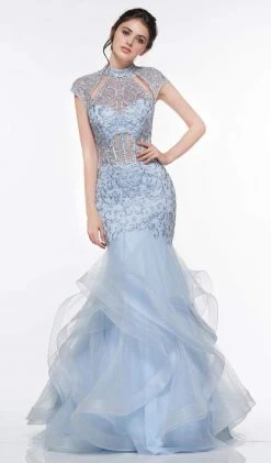 Colors Dress Glow By Colors - G842 High Neck Ruffled Trumpet Dress