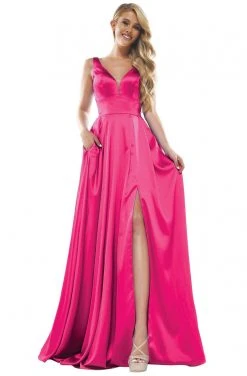 Colors Dress Glow Dress - G904 Deep V-Neck Satin A-Line Gown