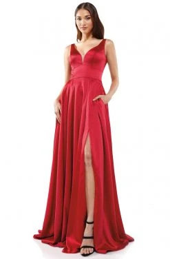 Colors Dress Glow Dress - G904 Deep V-Neck Satin A-Line Gown 16 Colors Dress Glow Dress - G904 Deep V-Neck Satin A-Line Gown