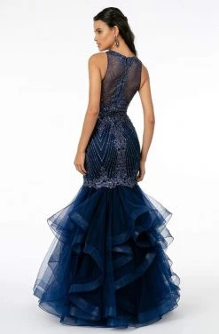 GLS By Gloria - GL1822 Glitter Beaded Tiered Mermaid Gown