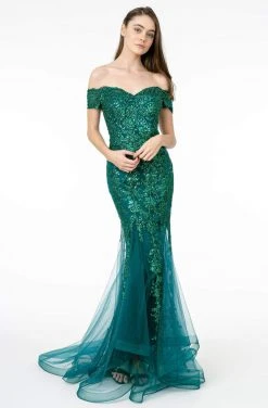 GLS By Gloria - GL1823 Glitter Mesh Cutout Back Mermaid Gown