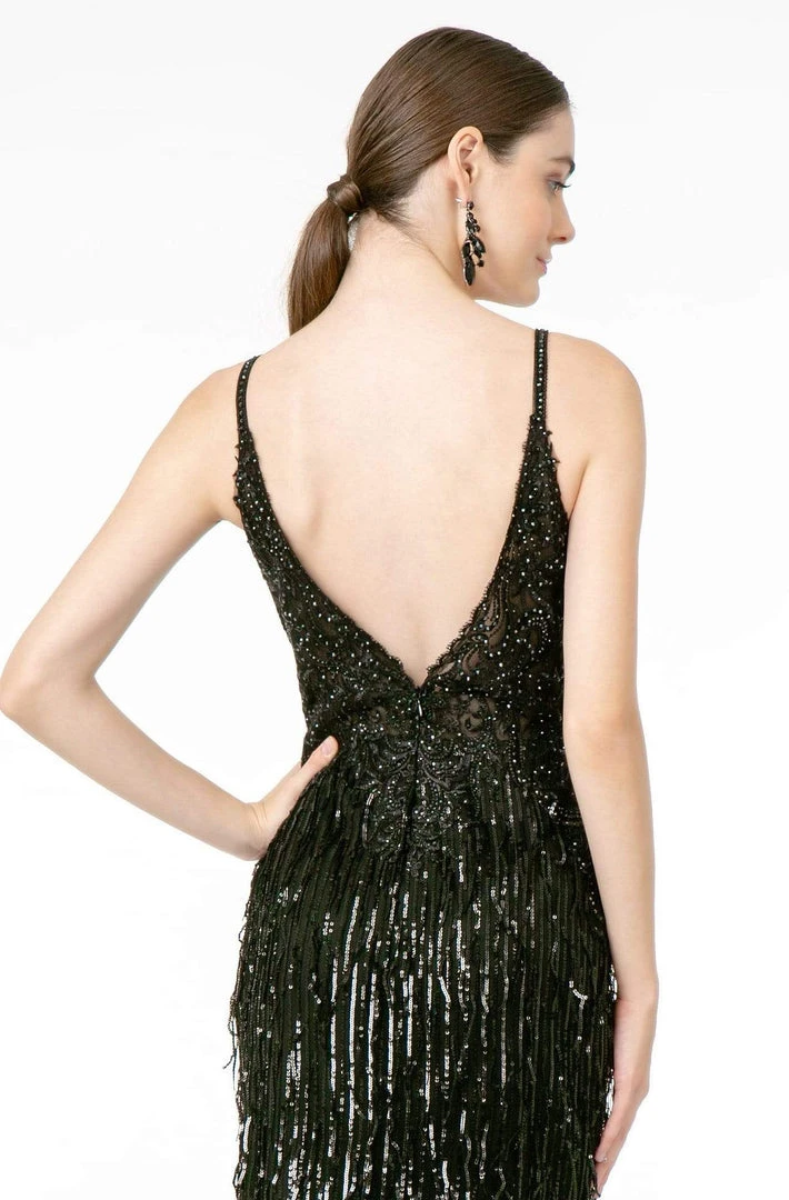 GLS By Gloria - GL1824 Plunging Sequin Fringed Sheath Gown 10 GLS By Gloria - GL1824 Plunging Sequin Fringed Sheath Gown
