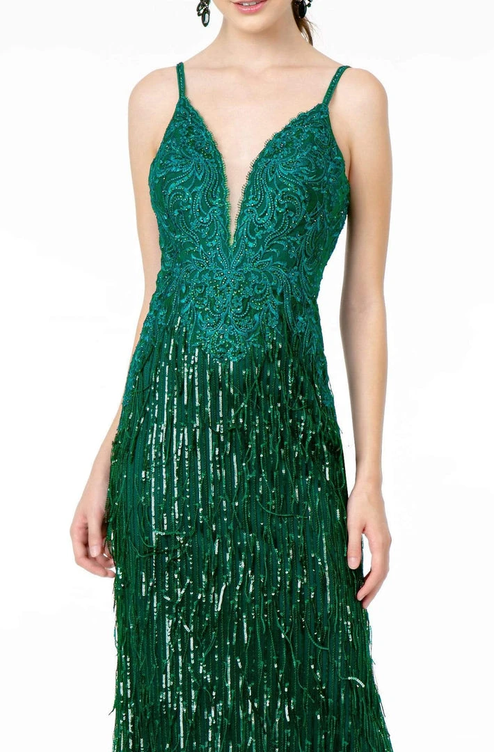 GLS By Gloria - GL1824 Plunging Sequin Fringed Sheath Gown 5 GLS By Gloria - GL1824 Plunging Sequin Fringed Sheath Gown