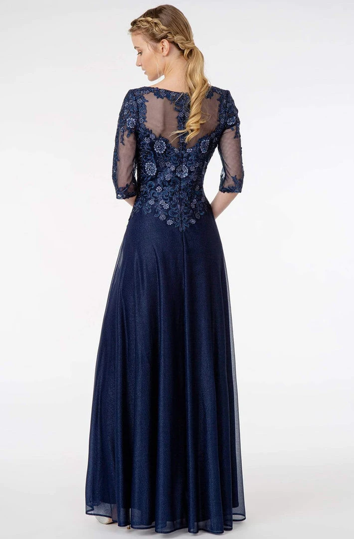 GLS By Gloria - GL1825 Quarter Sleeve Embroidered Illusion A-Line Dress 4 GLS By Gloria - GL1825 Quarter Sleeve Embroidered Illusion A-Line Dress